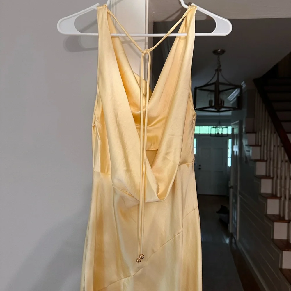 Elegant Backless Cowl Slip Dress in Pale Yellow - Picture 3 of 6